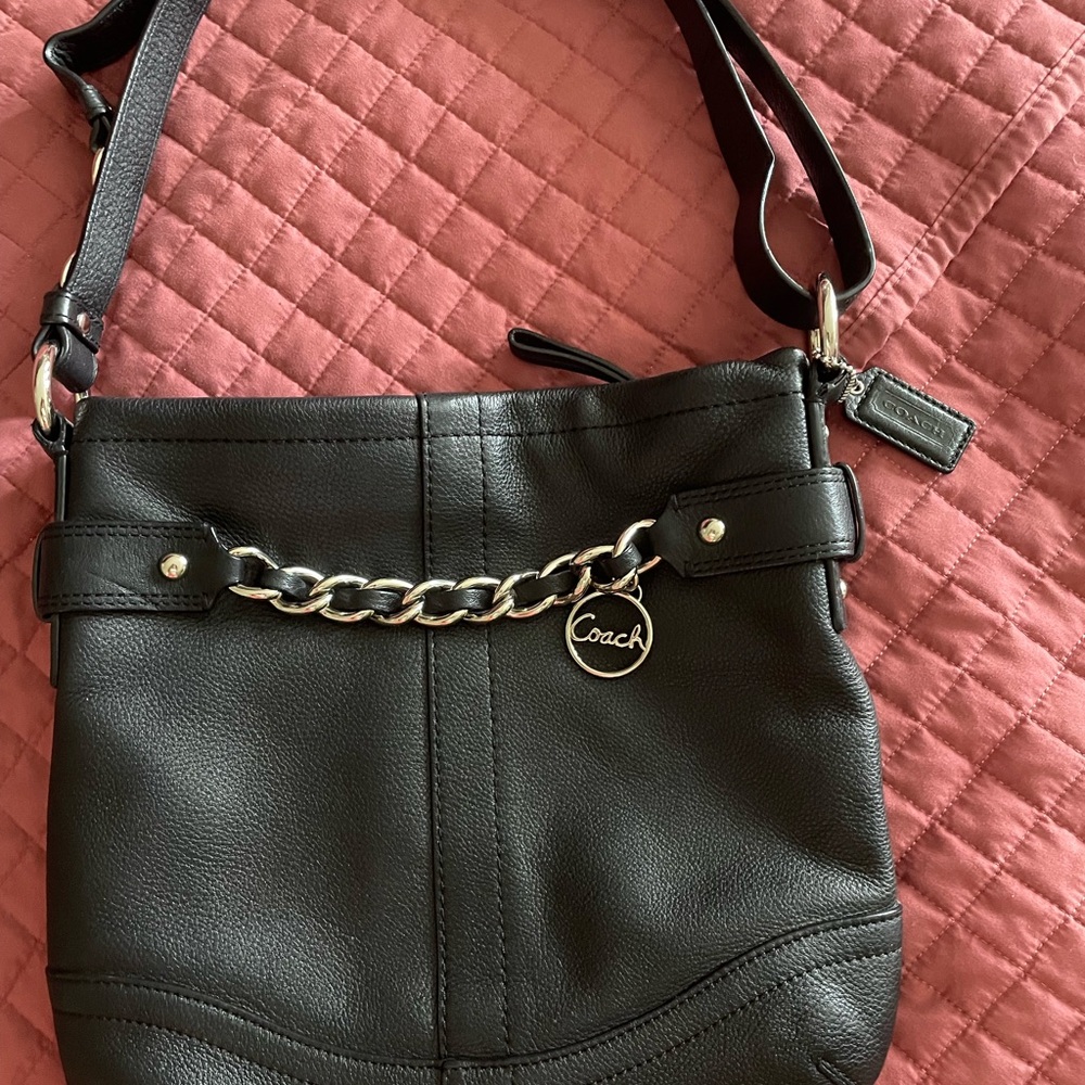 Coach Black Leather Chain Shoulder Bag